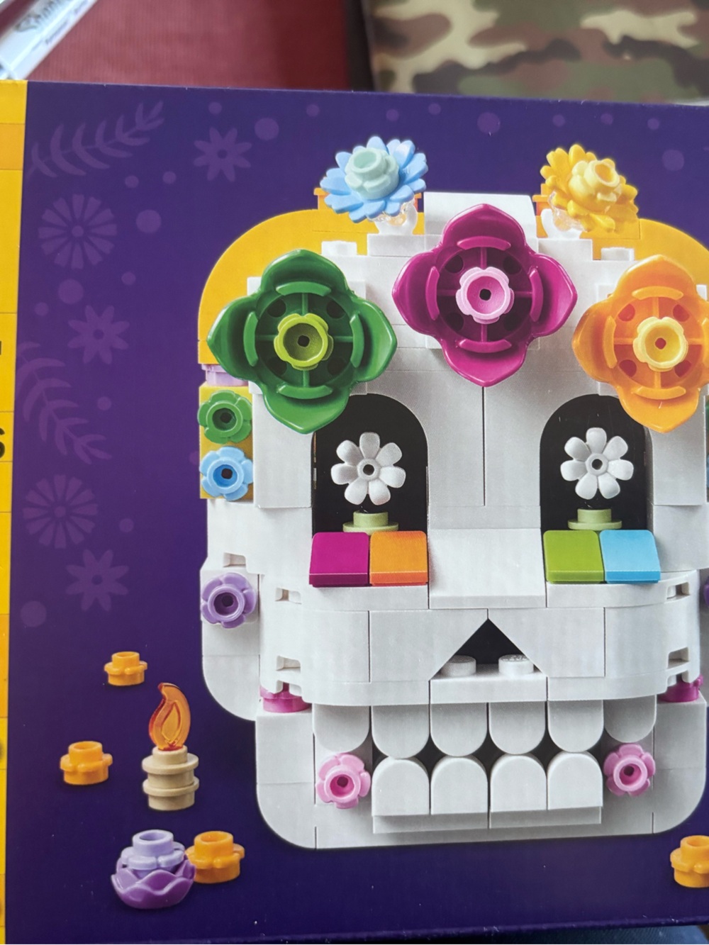 Colorful White Sugar Skull Building Toy for Kids - Multi-Color Floral Decor